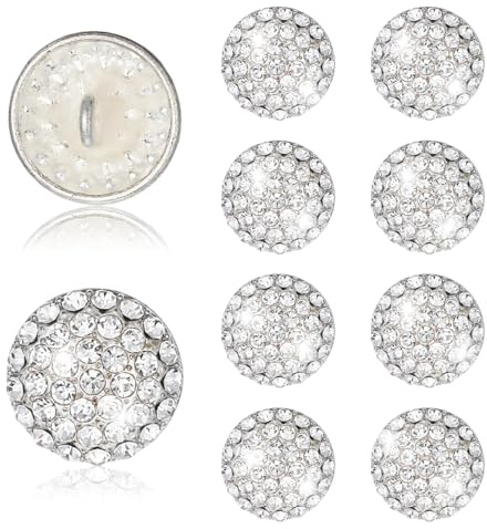 10 Pcs Silver Buttons, 15mm Silver Rhinestone Buttons for Clothes, Decorative Diamante Crystal Button for Sewing Clothes, Blazer, Coat, Shirt, Jacket, DIY Crafts Decorations