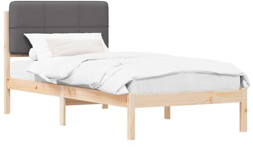 mtlskopl Struttura per letto da 90 x 190 cm, con testiera imbottita, grigio scuro, letto singolo in legno massello di pino, moderno letto imbottito con rete a doghe in legno, XXL, comodo, stabile, per