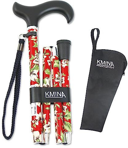 KMINA PRO - Gehstock Damen Blumen, Elegant, Aluminium Höhenverstellbar, Herren Verstellbar, Rot faltbar