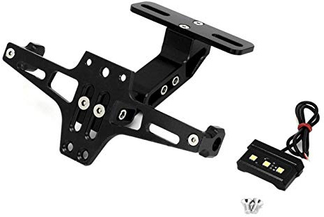 Motorbike Tail Tidy, Motorcycle Number Plate Holder with LED Light, Universal Licence Plate Holder Adjustable License Plate Bracket(Black)