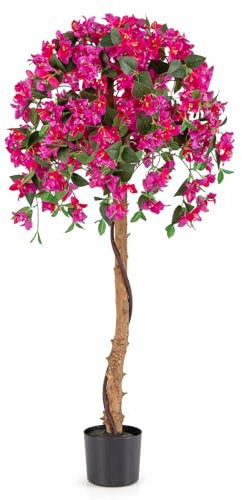 COSTWAY Árbol de Azalea Artificial de 135 cm, Planta Floral de Seda Falsa en Maceta con 576 Flores, 288 Hojas, Tronco de Madera, Césped Falso, Planta Decorativa Alta para Hogar, Oficina