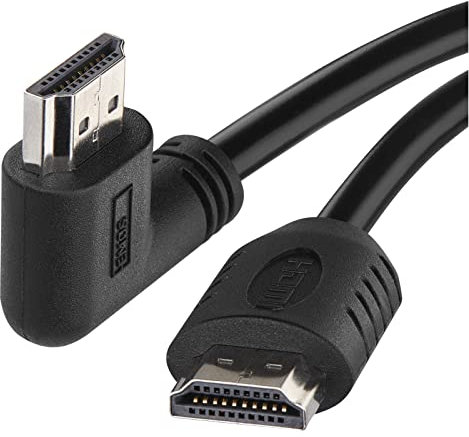 EMOS Cable HDMI 2.0 de alta velocidad con Ethernet de 3 m, 18 Gbps de alta velocidad con Ultra HD, 4K 3D, soporte ARC, conector angular de 90° a conector A, color negro