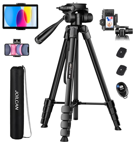 JOILCAN Camera Tripod, 68 Tablet Tripod Stand for Phone Cameras, Travel Tripods Compatible with iPad iPhone DSLR SLR Projector, Cell Phone Tripods Stand with Remote/Travel Bag / 2 in 1 Mount