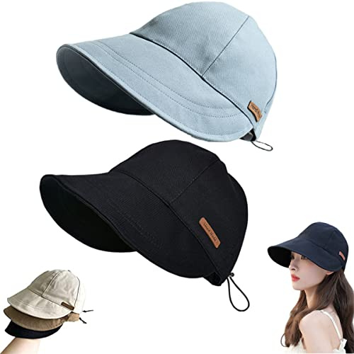 Chapeau de Protection sans Maquillage,Chapeau de Soleil pour Femmes,Chapeau de Soleil pour Femmes (Black + Blue)