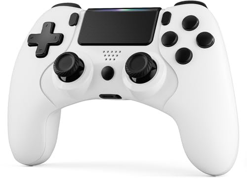 CHEREEKI Wireless Controller für PS4, Game Controller Kompatibel mit PS-4/Pro/Slim Gamepad mit Turbo, Dual Vibration, 6-Achsen Gyro Sensor, Touchpanel, Weiß