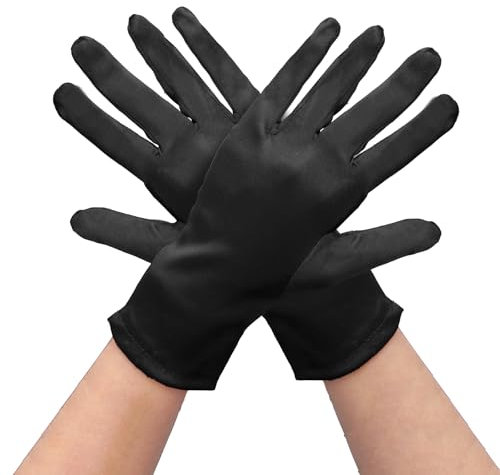 Lufdegim Kurze Satin Handschuhe Damen Kleid Halloween Teeparty Kostüm Hochzeit Brauthandschuhe Opera Handschuh für Party Tanz Kommunion Abendessen Stretch Handschuhe Elegant (Schwarz)