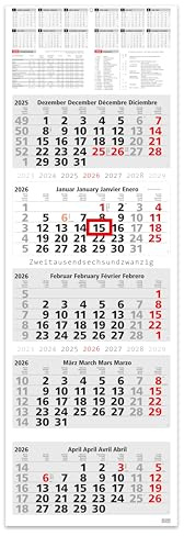 Calendario de 5 meses con información – Vacaciones escolares, días festivos y resumen anual 2025, calendario de pared I 33 x 100 cm, formato grande decorativo con 4 blocs de calendario perforados