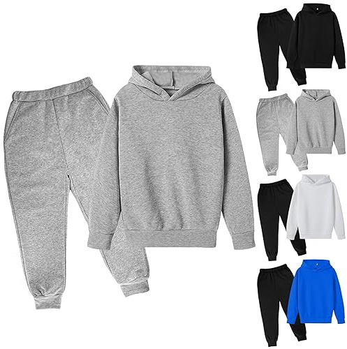 Tuta da ginnastica per ragazzi e ragazze, 2 pezzi, con felpa con cappuccio e pantaloni da jogging, tinta unita, 3-14 anni, 9-10 anni