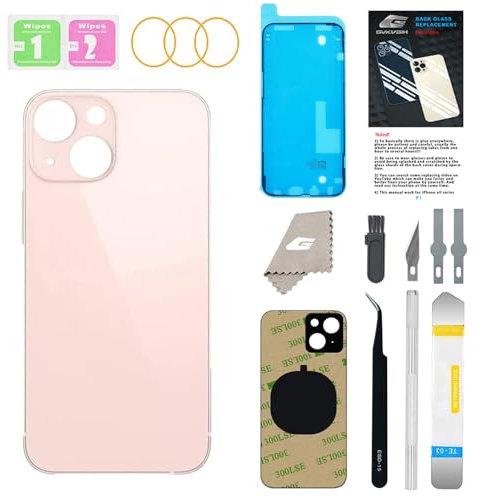 GUPFIX Ersatzrückseite für iPhone 13 mit Reparaturwerkzeugen, großes Ersatz-Rückloch für alle Träger mit vorinstalliertem Kleber und Reparaturwerkzeug-Sets (Rosa)