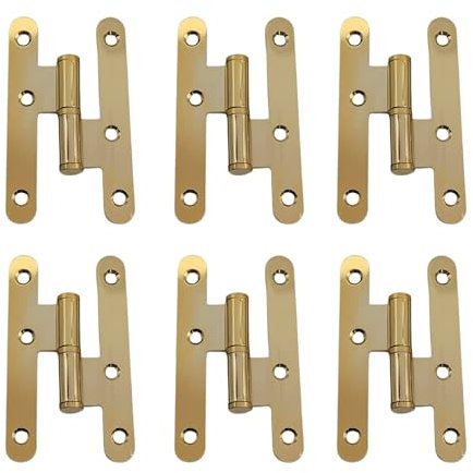 AZERODESIGN Bisagras para Puertas de Madera Interior - Acero Pack 6 Unidades - Sin Remate - 100x57mm - Cantos Redondo (Dorado Brillo, Izquierda)