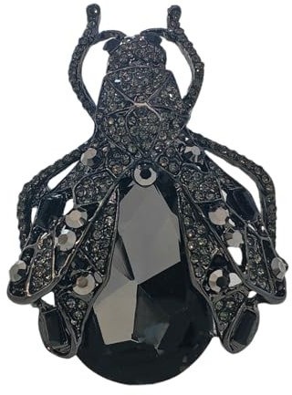 Vintage Käfer Brosche, Kristall-Insektenbrosche, Schwarz-Grau Metallic
