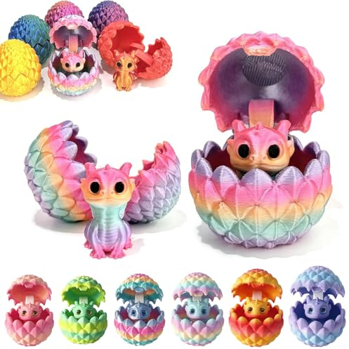 Oeuf de Dragon 3D Imprimé avec Dragon, Jouet en Dragon 3D Imprimé, Figurines de Dragon avec Oeuf, Lot de 6 Dragons 3D dans des Oeufs Surprise pour Cadeau d'Enfants pour Anniversaires, la Fête des