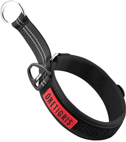 OneTigris Collar para perros con parada de tirón, acolchado y ancho con reflectante para perros medianos y grandes, negro L