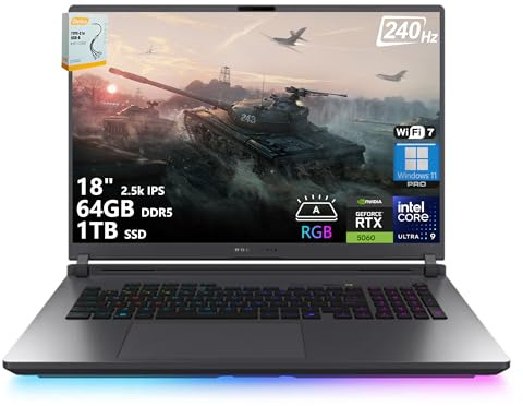 ASUS ROG Strix G18 G815 Ordinateur portable IA de jeu | 18 2,5k IPS 240 Hz (100 % DCI-P3, 3 ms) | Intel 24-Core Ultra 9 275HX | 64 Go DDR5 1 To SSD | GeForce RTX 5060 | Wi-Fi rétroéclairé RVB Win17 1
