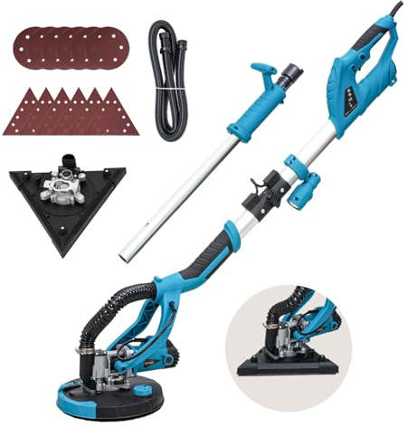 KATSU Tools Electric Drywall Sander 950W with Dual Disc (Round + Triangular), Telescopic Foldable Aluminum Handle, LED Torch, 6 Variable Speeds, 12 Sandpapers, for Ceiling Wall Sanding