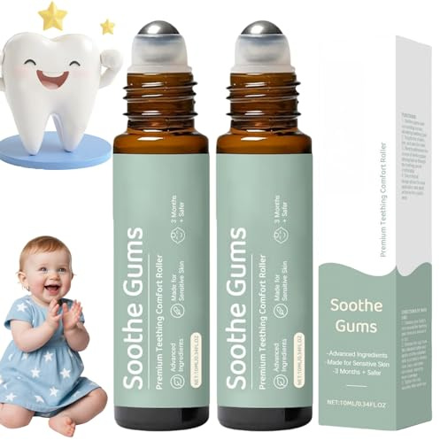 2PCS Teething Roller,Teething Relief Roller,Teeth Roller Teething Roller,Gentle Teething Gel & Powder Alternative,Reduce Teething Discomfort,Moisturizing Teething Stick,Effective Essential Oil Roller