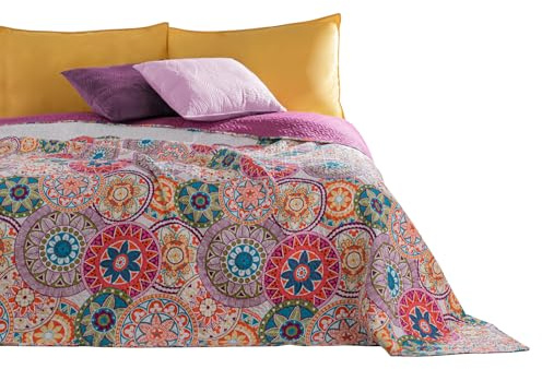 DecoKing 77160 Couvre-lit double face Pen polyester, Blanc/ violet, Polyester, violet/blanc, 200 x 220 x cm