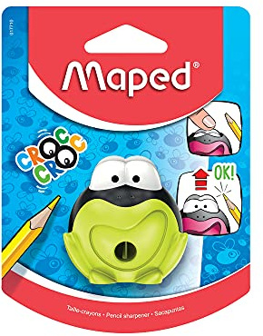 Maped - Material Escolar - Sacapuntas Croc Croc Signal - Sacapuntas Depósito - 1 Orificio para Afilar - Aviso de Fin de Afilado - 3 Colores Diferentes