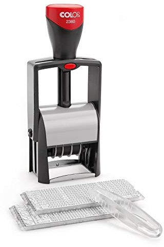 COLOP Classic Line 2360 Datumstempel SET mit 2 Typeneinreihungen und Pinzette zum Selbst setzen Ihres Wunschttextes, 17 x 8 x 5,5 cm