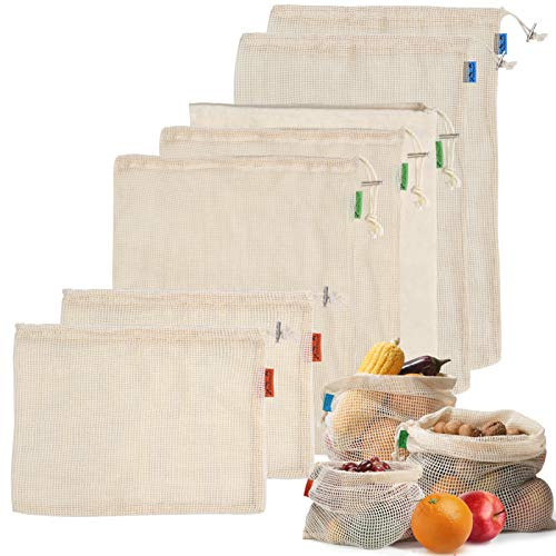 Viedouce 7 Paquete Bolsas Reutilizables Fruta Verdura,Bsas Compra Reutilizables Algodon,Bolsas Malla Fruta Productos,Lavable