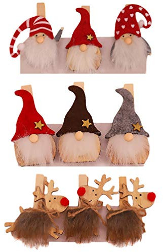PRETYZOOM Lot de 9 Mini Pinces à Linge en Bois Tomte GNOME en Bois pour décoration Murale de Noël