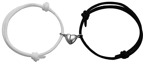 Flongo läderarmband vänskapsarmband partnerarmband par magnetarmband läderarmband snörkedja BFF armband för 2, justerbart, Einheitsgröße, Läder