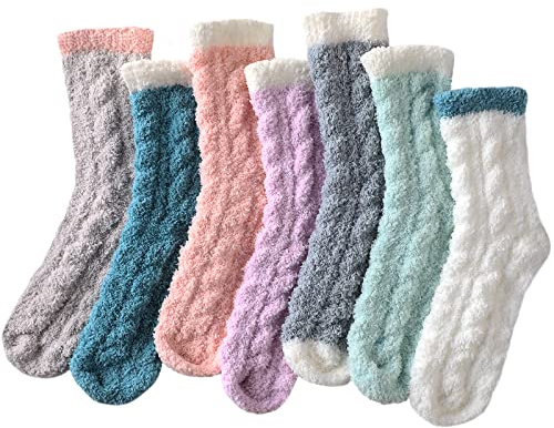 Nimalpal 7 Pairs Fuzzy Winter Socks for Women - Cozy, Fluffy, Warm Slipper Socks