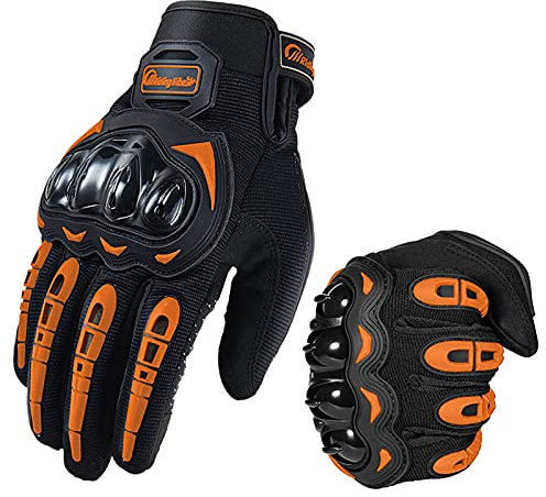 hifrom Gants de Moto, Respirant Gants à Écran Tactile pour la Course de Moto, Anti-Glissant Gants de Moto Femme et Homme pour Motocross, Escalade et Autres Sports de Plein Air (Orange, L)