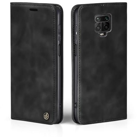 LBH Handyhülle für Xiaomi Redmi Note 9 Pro in Schwarz mit Karten- und Geldfach Smartphone Hülle mit Standfunktion Flip Case Schutzhülle Magnetverschluss Vintage