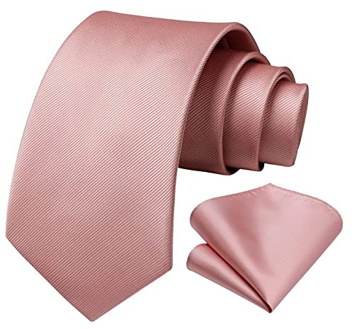 HISDERN 3.3 Cravatta rosa rosa e fazzoletto da taschino Set da cerimonia nuziale Cravatta formale in seta per uomo - Colore multiplo