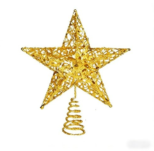 Gold Glitter Star Christmas Tree Topper | Hollow Metal Glitter Star for Xmas Tree & Home Decoration – 20cm/8Inch Width, 25cm/10Inch Height