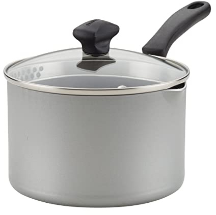 Farberware Cookstart DiamondMax Nonstick Straining Saucepan, Dishwasher Safe, 3 Quart, Silver