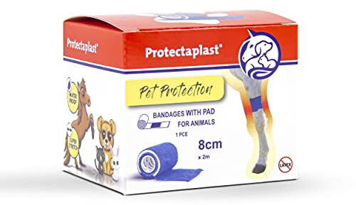 Protectaplast Benda autoadesiva Blu per Animali Domestici (8cm x 2m) - Bendaggio coesivo Senza Lattice e Colla per Cani, Gatti, Cavalli - Benda per ferite e articolazioni di Cani e Gatti