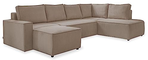 MIUFORM Brave Dave mit Bettkasten | 8 Sitzer Sofa | U-Form rehts | 322x194x89cm Couch | Klappsofa mit Schlaffunktion (Taupe)
