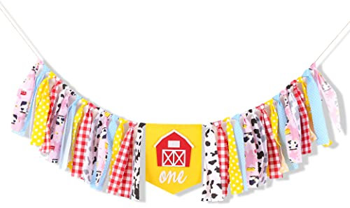 Farm Hochstuhl-Banner für den 1. Geburtstag – erste Baby-Geburtstagsparty, Barnyard Party-Dekorationen, Stoffgirlande, Kuchenzerschlag, Foto-Requisiten, Bauernhof-Tier-Dekorationen für Babyparty