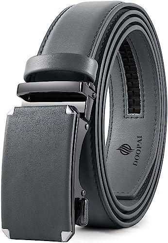DOOPAI Läderspärrbälten för män, automatiska bälten för män med enklare glidspänne, 1 3/8 tum justerbar trim för att passa, 05 grå, Full length 115CM/Belt Waist 30to 38Adjustable