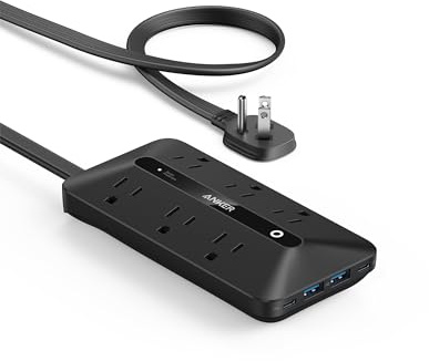 Anker Power Strip with 300J Surge Protector, Flat Plug Extension Cord with Multiple Outlets, 6 AC, 2 USB A & 2 USB C Ports for 20W, 5ft Outlet Extender, Dorm Room Essentials, Home Office