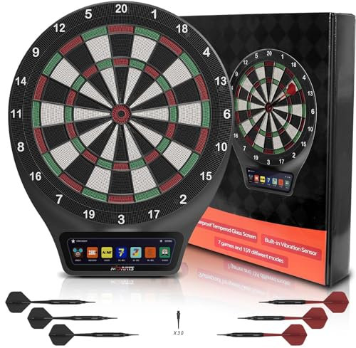 Pantallas de 9,3' Táctil LCD Juegos Flecha Electrónica,Juega Diana De Dardos Electrónicos para Dos,Adecuado para Bares/Fiestas/Bailes (6 Dardos/30 Puntas Y Adaptadores De Alimentación)