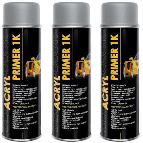 Deco Color 3 STÜCK ACRYL CAR LINE Grundierung GRAU 500ml - Haftgrund für z.B. Alufelgen, KFZ, Holz, Beton (3 Dosen 500ml Grundierung Grau)
