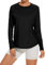 Gyabnw Long Sleeve Tops Women Lightweight Crew Neck Running Yoga UPF 50+ Workout T-Shirts Ladies Breathable Soft Casual Activewear Top Black
