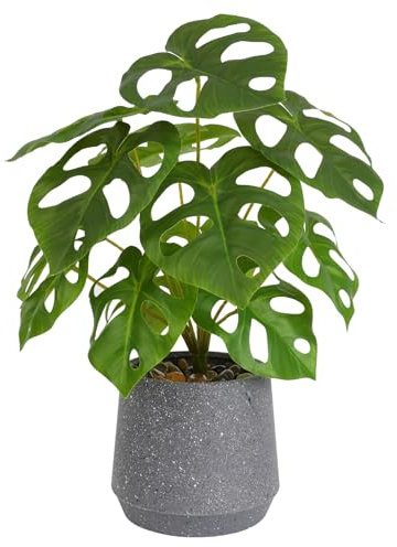 LUWENER Artificial Plant in Pot,14 Potted Fake Monstera Plant with stones Decor,Faux green Plant for Living Room office Home Decoration（Monstera）