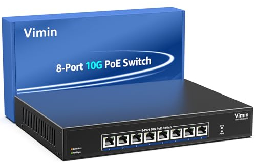 8 Port 10G PoE Switch Unmanaged, VIMIN 10Gbps Ethernet Switch Support IEEE802.3 af/at, 10GB Base-T PoE Ports for 10G NAS Network, 10G NIC, WiFi 6 routers, 8K Video,160Gbps Switching Capacity, 110W