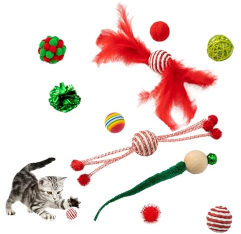 CavspkArt Set di Giocattoli Natalizi Interattivi per Gatti - Decorazione per Feste di Natale, Regalo (10 Pezzi)