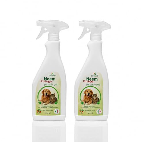 Olio Di Neem Per Cani e Gatti 2x500ml Biologico Pronto Uso, Spray Olio Di Neem Per Animali Domestici, Idrata il Pelo Utile per Manto Lucido, Morbido e Facile da Spazzolare Argan Italia