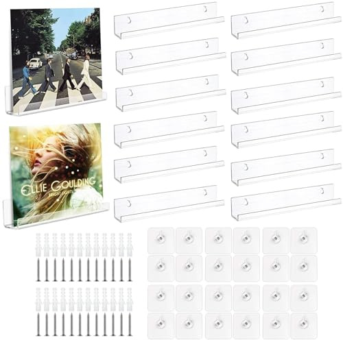 LOPYXBR 12 supporti da parete per dischi in vinile, 30,1 x 4,5 x 4,5 cm, in vinile, trasparente, da parete, per dischi in vinile, album