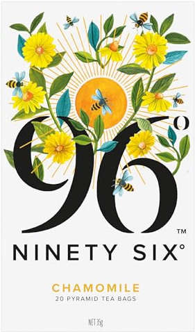 96° Chamomile – 20 Pyramid Tea Bags, Whole Flowers, Bright, Fragrant & Soothing Herbal Tea, Caffeine-Free, Individually Wrapped Envelopes, Plant-Based Tea Bags with No Microplastics