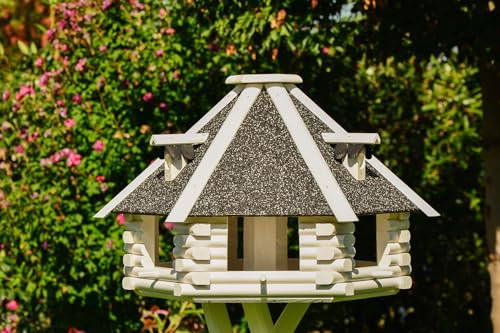 Vogelhaus V13 XXL Stein Weiss, grau (Vogelhaus mit Solar, Weiss, anthrazites Dach)