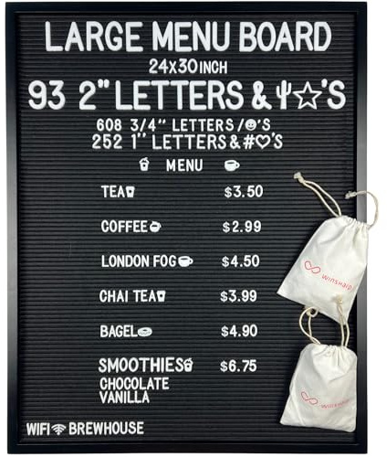 Large All Black Felt Letter Board | 24x30 Classy Black Frame with 953 White Letters, Emojis & Characters | Premium Changeable Sign Boards for Price List Message Letterboard