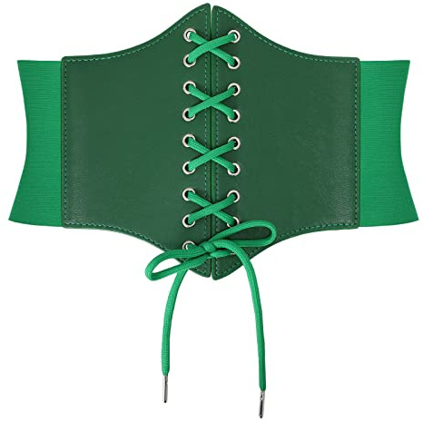 JasGood - Corset à lacets pour femmes avec large bande élastique, ceinture de taille Waspie attachée, ceinture de hanche pour femmes, parfait pour les fêtes d'Halloween et autres événements, vert, 65