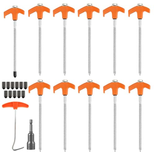 11 PzPicchetti Campeggio a Vite, Picchetti Tenda Girevoli, 20,5 cm Picchetto a Vite da Campeggios, Picchetti per Tende da Campeggio in Acciaio, Chiodo per Tenda Terreni Duri Prati, con Adattatore